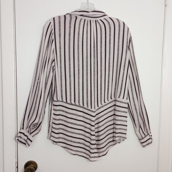 Black Tape Striped Button Front Hi-Lo Tunic Shirt - Picture 5 of 12